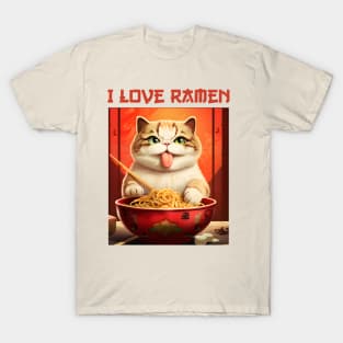 Quirky Kitty Cat Eating Ramen - I Love Ramen T-Shirt